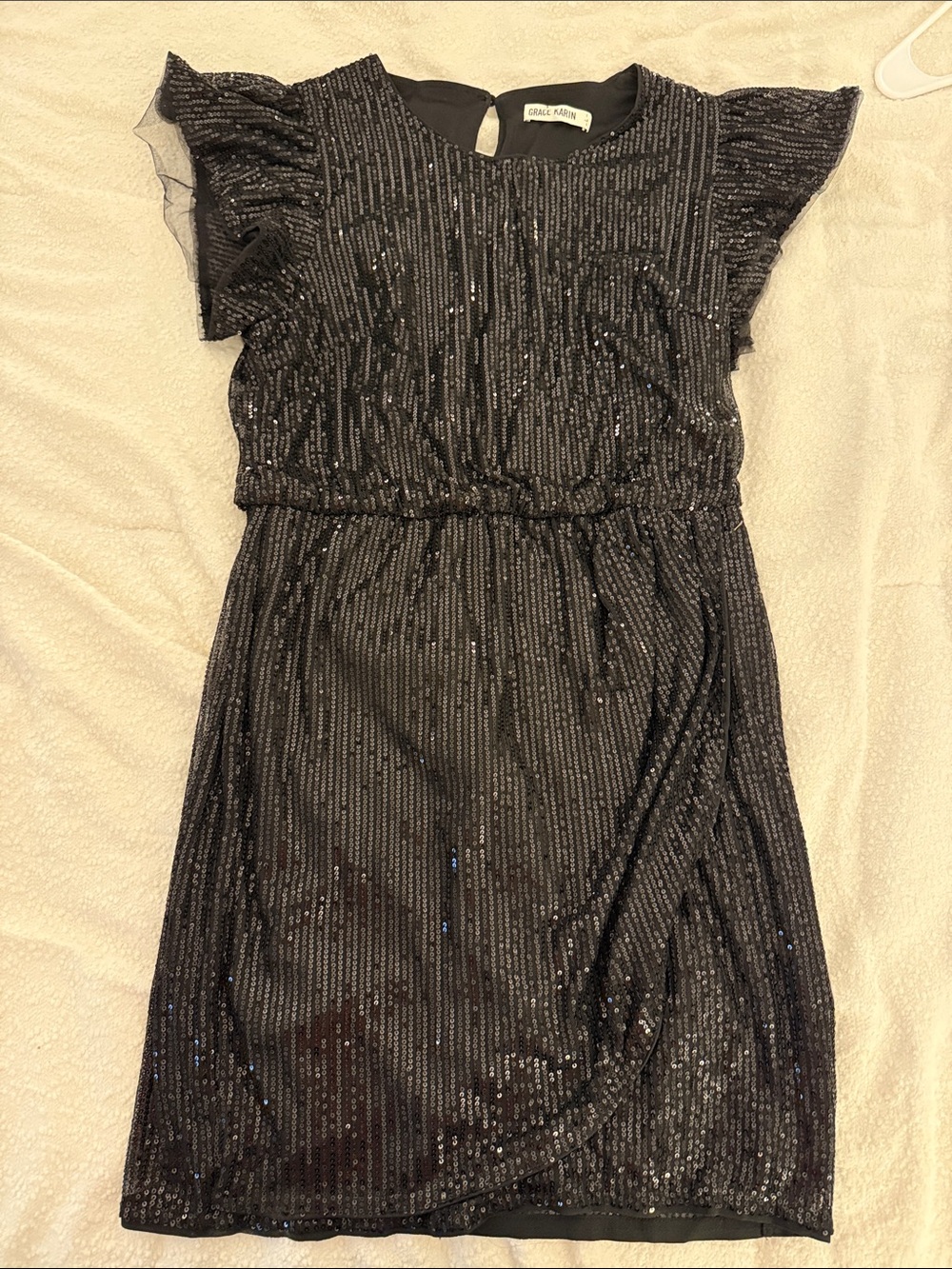 Grace Karin Sparkle Black Sequin Flutter-Sleeve Dress